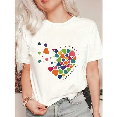 Oversized T Shirt Black Colorful Hearts Pattern For Casual Wear