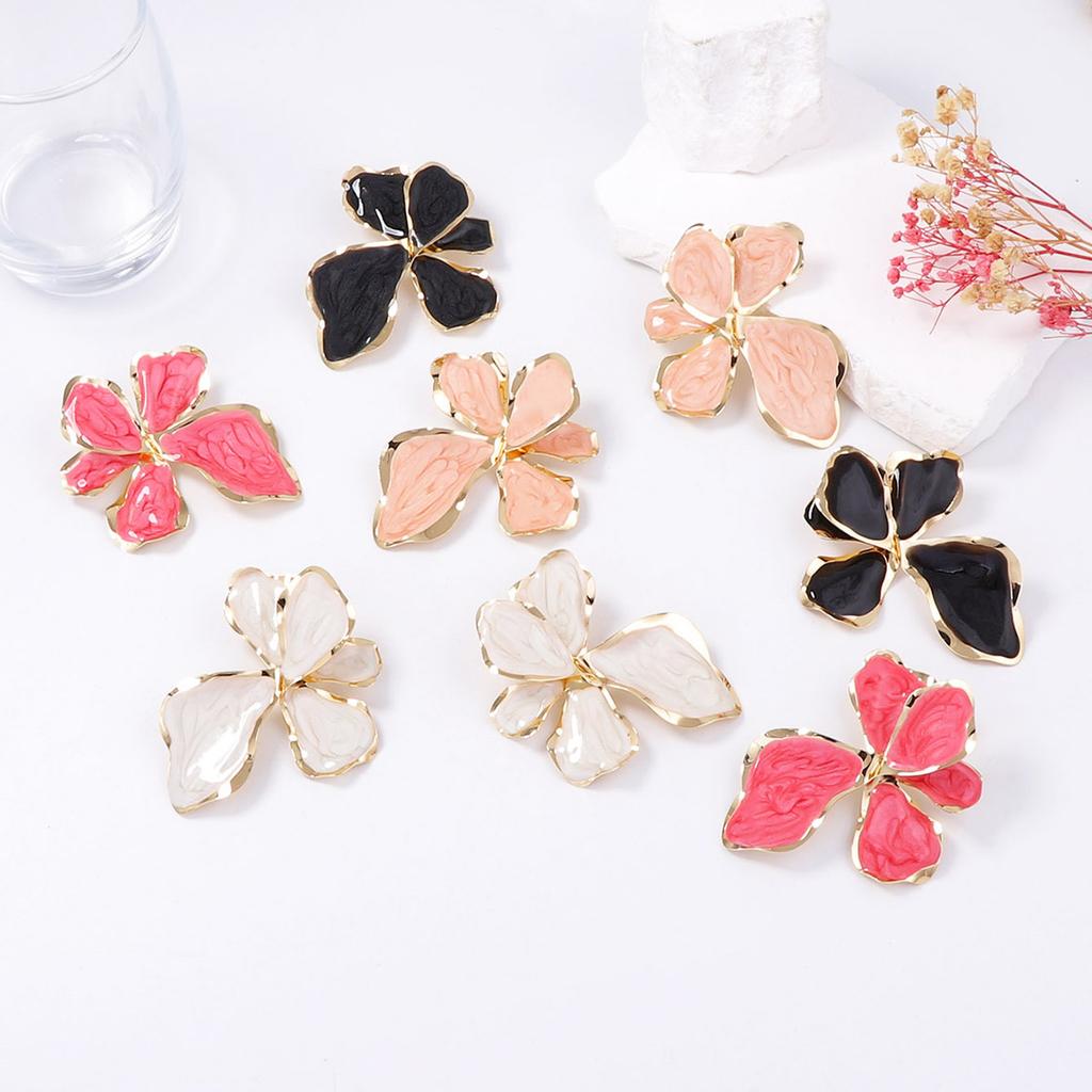 Elegantes Temperament einfache Mode Metall Öltropfen übertriebene Blume mehrfarbige Ohrstecker böhmische Damen-Accessoires