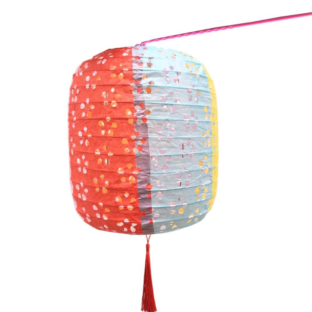 Cylindrical Hanging Lampion Colored Hollow Lantern Paper Lantern  Mid-autumn