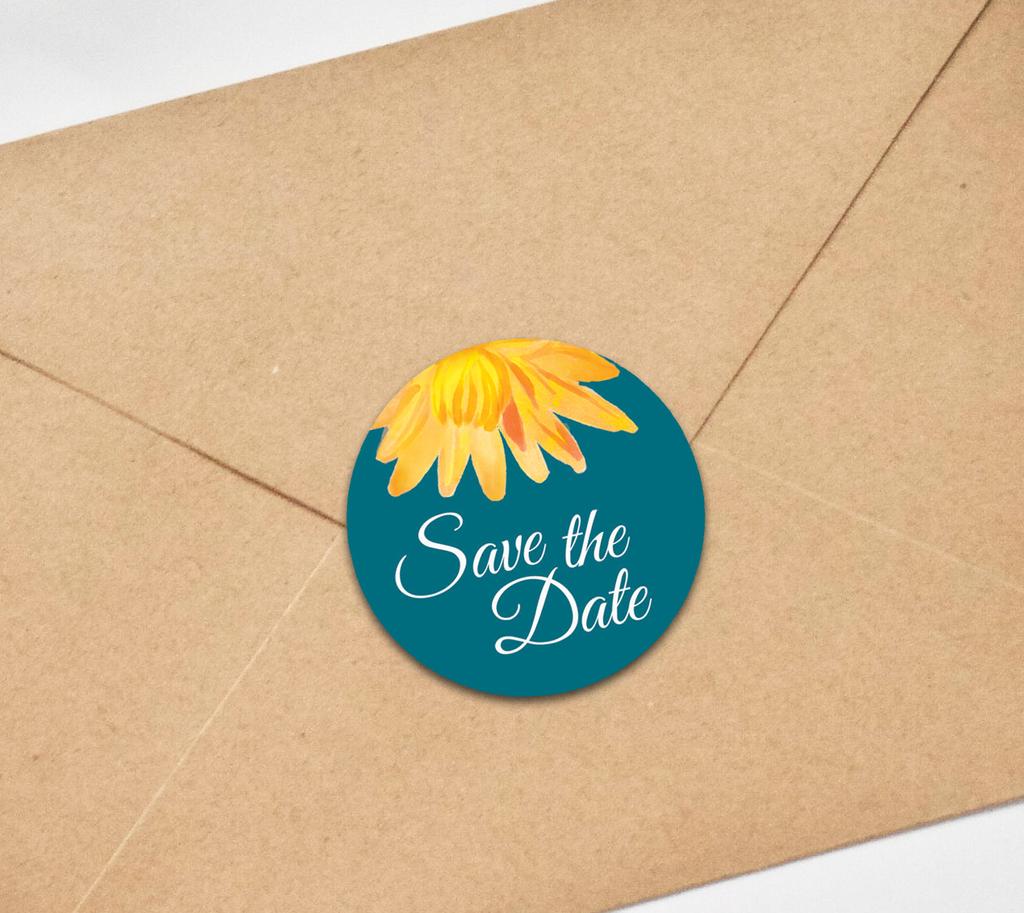 Darling Souvenir 45 Pcs Round Envelope Seal Black Aster Flower Save The Date Stickers DIY-1.6