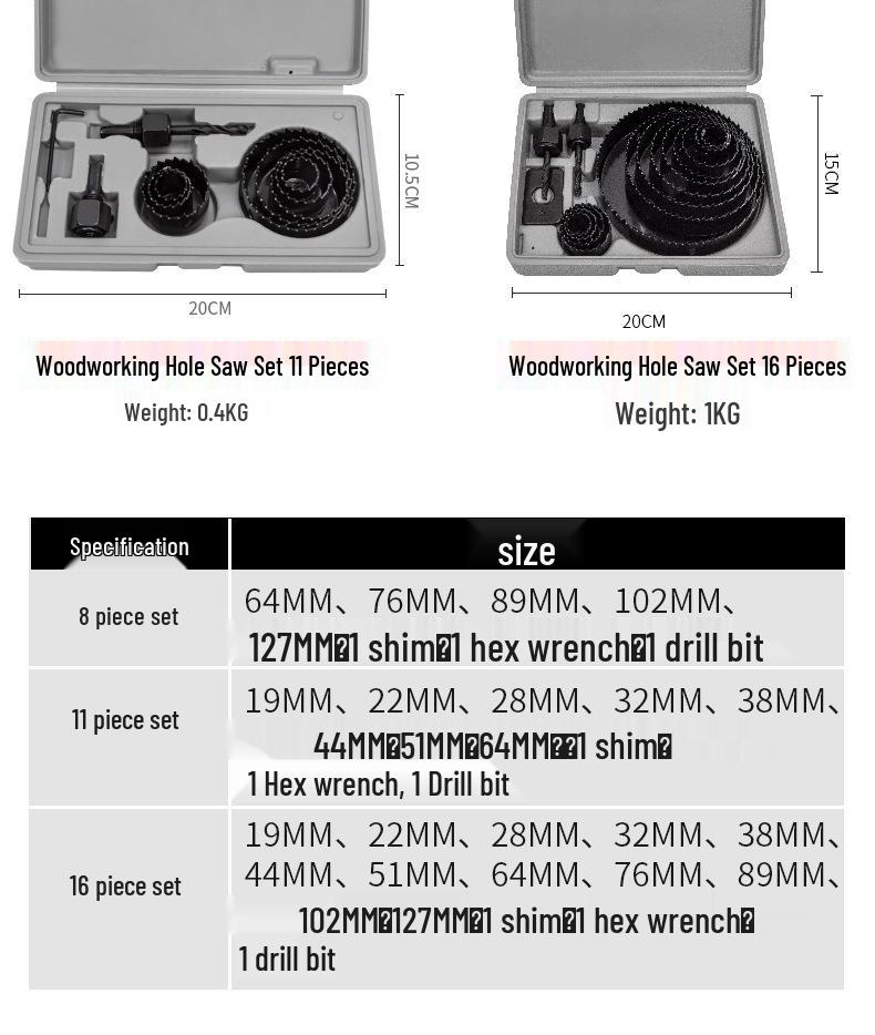 Woodworking Hole Saw Set for Wood, Gypsum, PVC, Plastic - Round Bit Downlight Drilling Tool