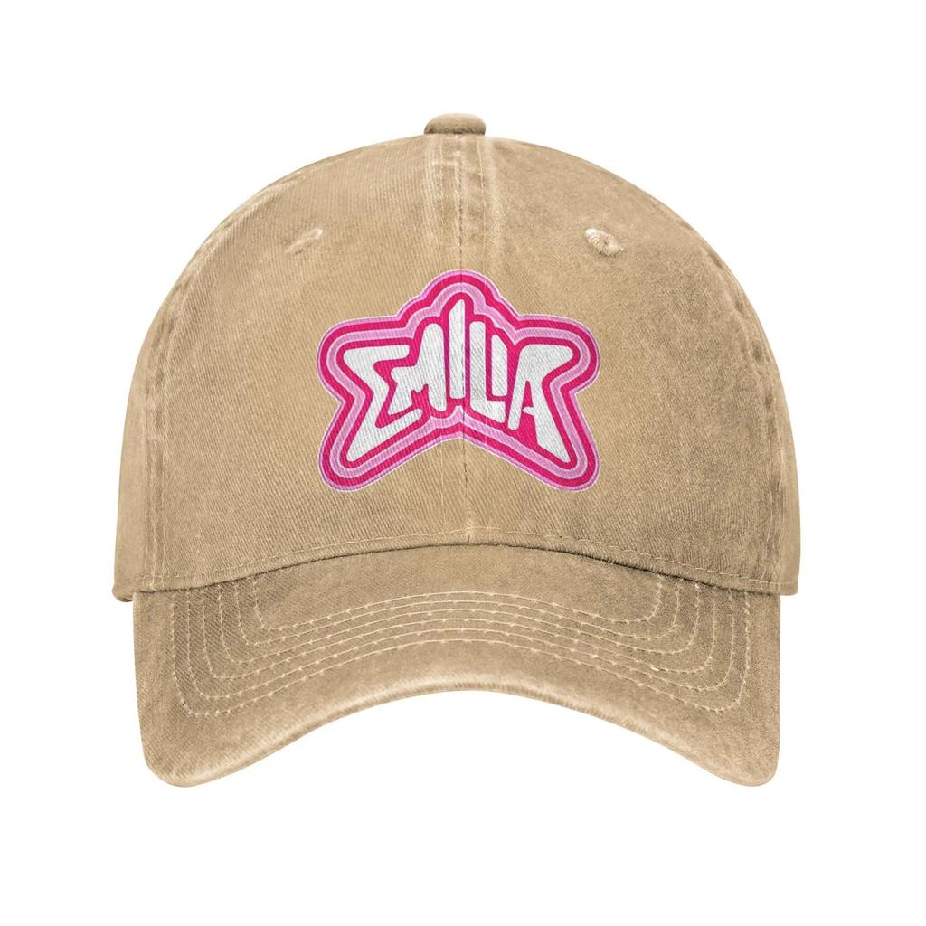 Emilia Mernes Pink Logo Unisex Baseball Caps Distressed Denim Caps Hat Vintage Outdoor Workouts Unstructured Soft Snapback Hat