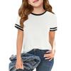Girls Fashion Short Sleeve Round Neck Color Blocking Casual T-Shirt Top