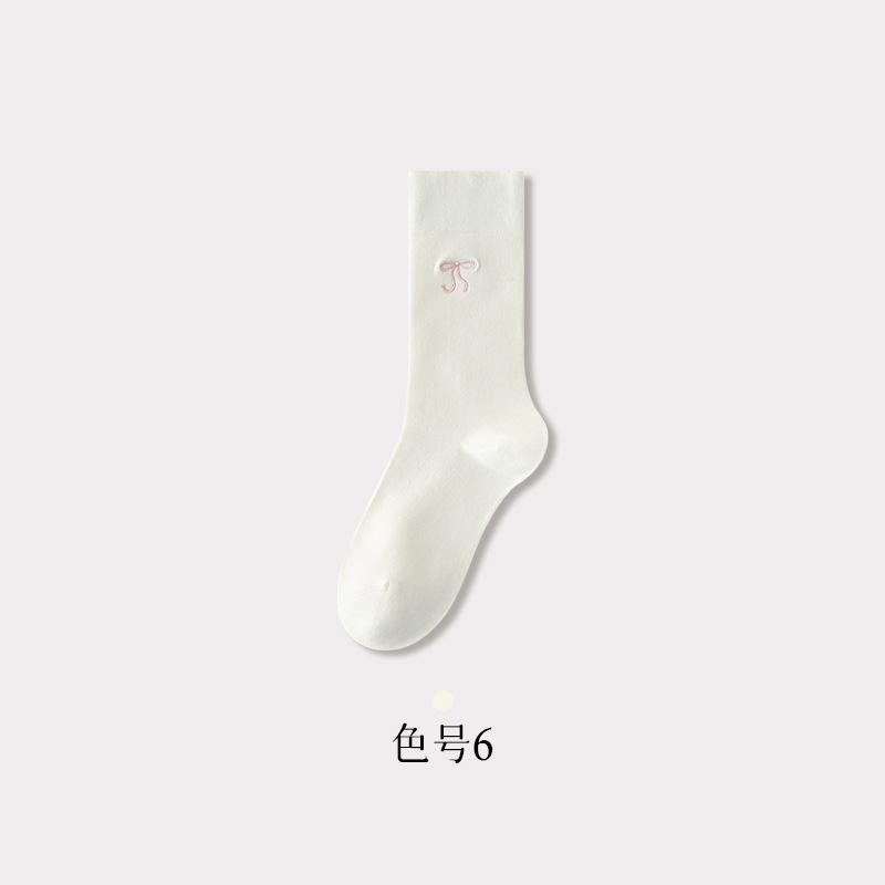Ballet Socks Women'S Autumn White Women'S Medium Tube Socks Bow Loose Breathable Spring Stacking Stockings Women