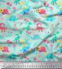 Soimoi Black Japan Crepe Satin Fabric Aster Flower & Dinosaur Kids Print Fabric by Metre 42 Inch