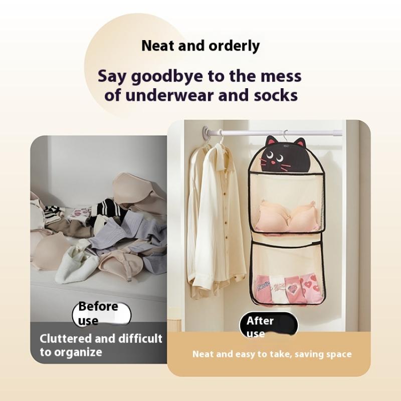 2/3Layer Large Capacity Storage Mesh Bag Underwear Socks Storage Bag Breathable Wardrobe Organizer With Clothes Hanger
