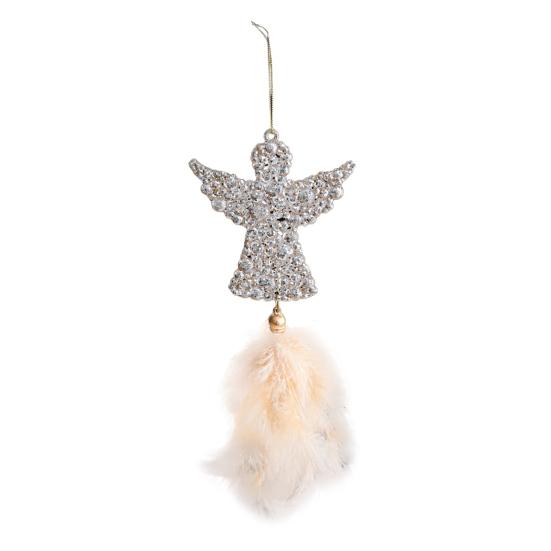 Christmas Tree Ornament Snowflake Plush Pendant Hanging Xmas Pendant with Feather Elements Sequins Bells Winter New Year Party Decor