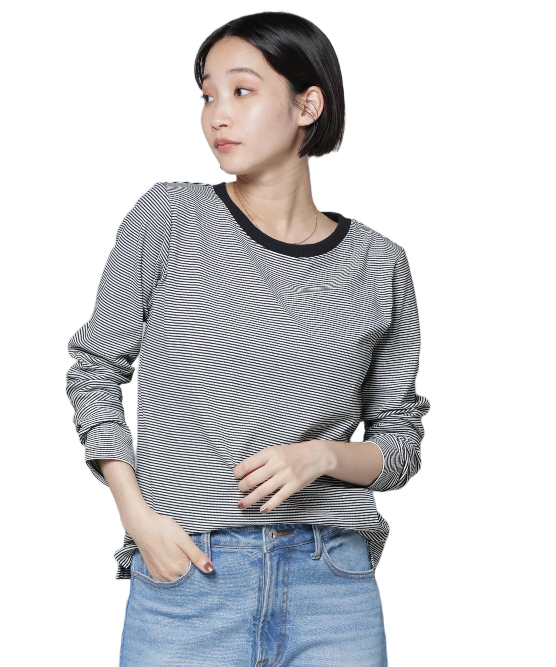 

Nano Universe Women s Midi Border Long Sleeve T-Shirt, Black, Size F 010, 673-5223303