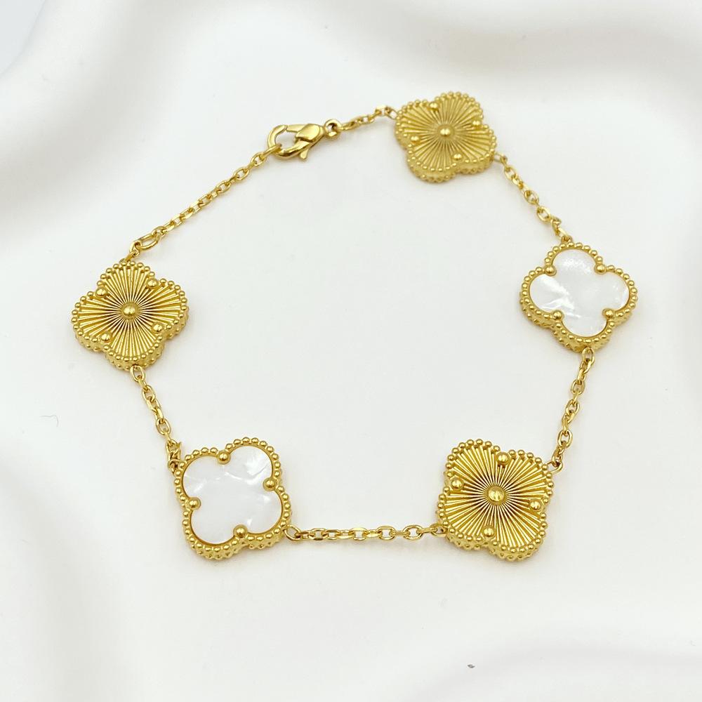 15mm Titanium Steel Four-Leaf Clover Five-Link Bracelet Non-fading Fashionable Women's Bracelet