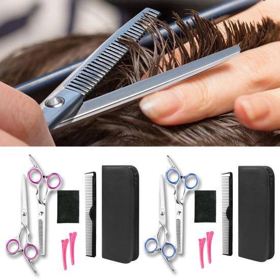 1 Set Hair Cutting Scissor Kit with Case Professional Salon Barber Stainless Steel Hairdressing Thinning Shears Comb Hair Clips Cleaning Cloth Set