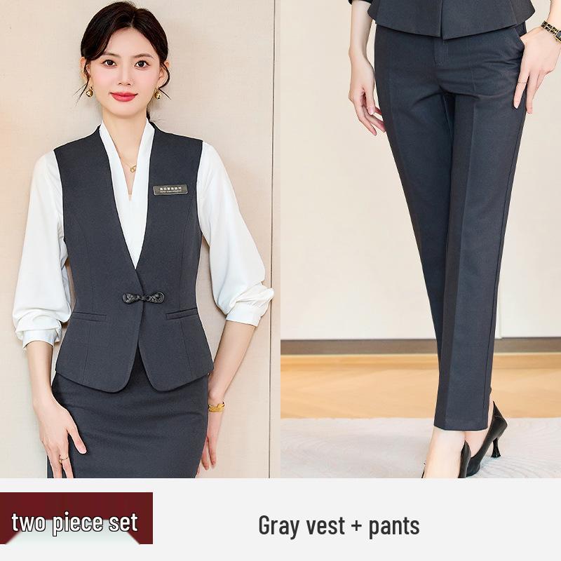 Women's Professional Waitress Vest Set - Hotel & Dental Reception Uniform