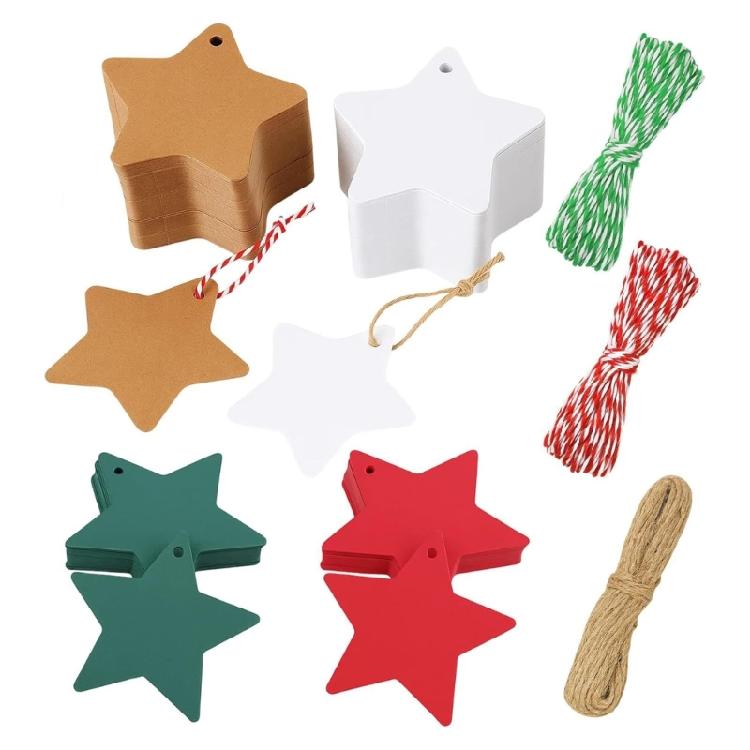 160Pcs Christmas Gift Label Star Shaped Hanging Ornament Holiday Gift Wrapping Labels with Rope for Festival Celebration 1