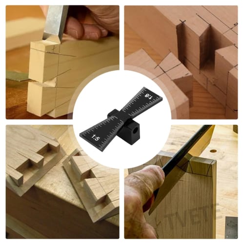 TVETE Dovetail Joint Gauge, Woodworking Tool [1:5 1:8] Aluminum Metal Black Dovetail Tenon Gauge Marking Gauge Marking Ruler for Woodworking Makers, M