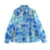 European and American Women's Clothing 1116 Summer Retro Flower Printing Lapel All-match Cardigan Long-sleeved Shirt Top Women