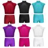 Girls Sleeveless Crop Top Shiny Rhinestones Cutout Design with V Front Waistband Shorts Dance Outfit