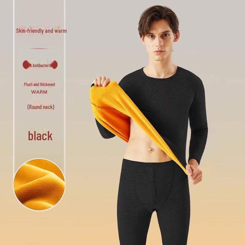 Men's Thermal Underwear Set: Thick, Plus Velvet, Cotton Sweater & Bottoms for Autumn/Winter, Cold-Proof.