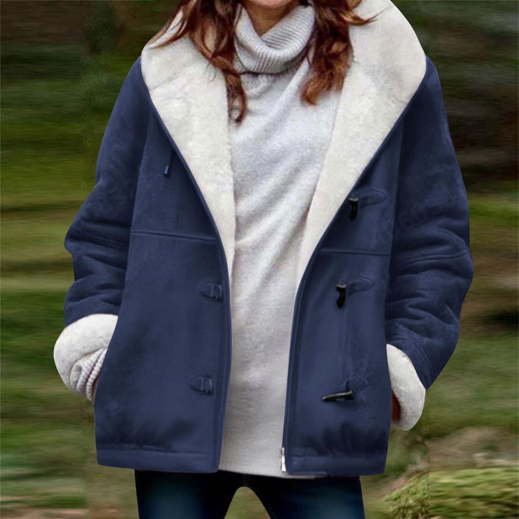 New Women's Casual Loose Solid Color Fleece Thickened Warm Coat For Fall Winter, European & American Style Crossborder Outerwear