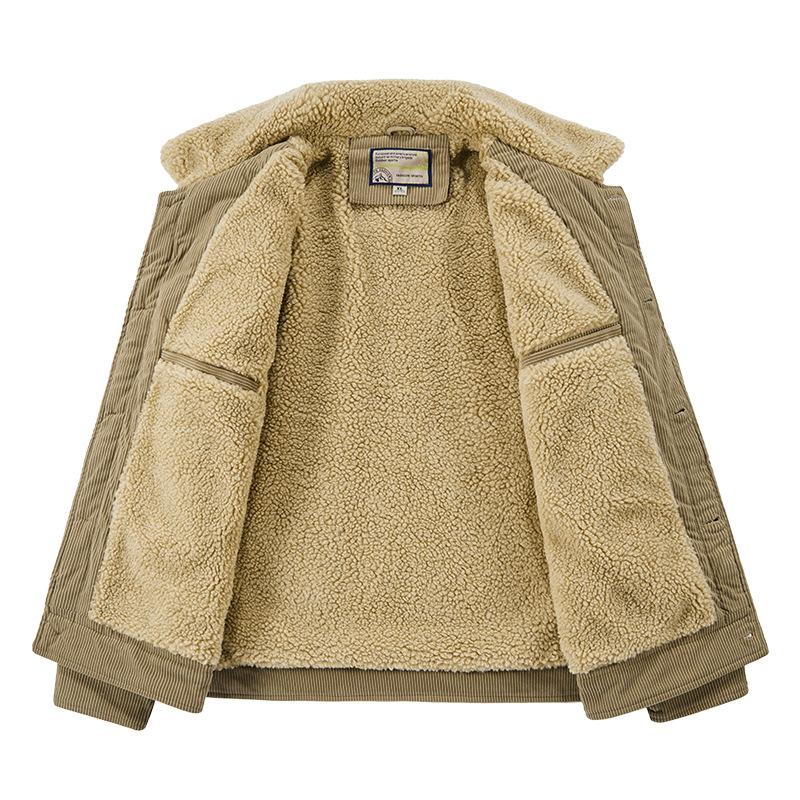 Corduroy Jacket Men's Fall and Winter New Thickened Fleece Middle-aged Loose Large Size Solid Color Single Breast Cotton Jacket