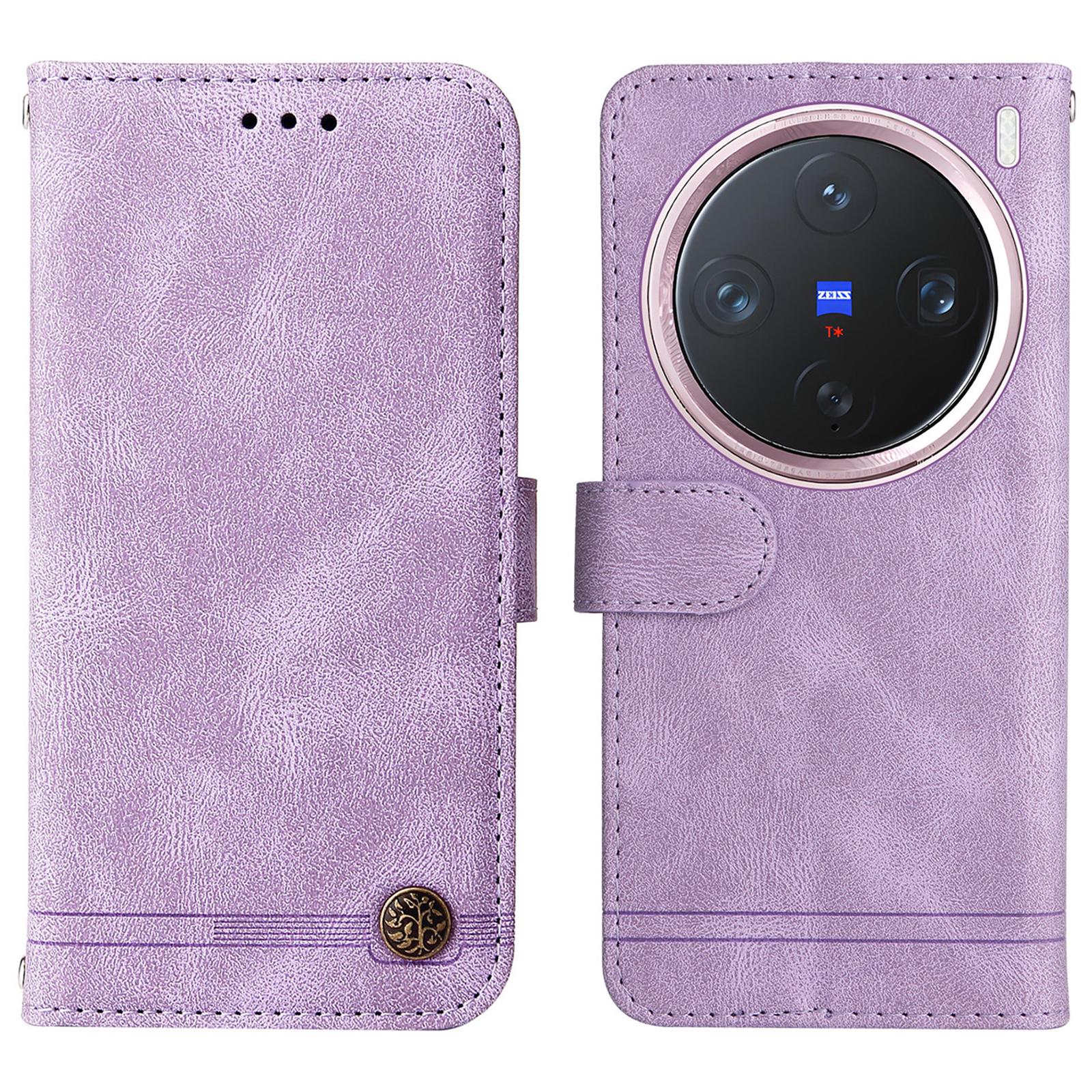 

Для vivo X200 Pro mini 5G Кожаные чехлы-кошельки Чехол для телефона с тактильной поверхностью Подставка с ремешком Purple