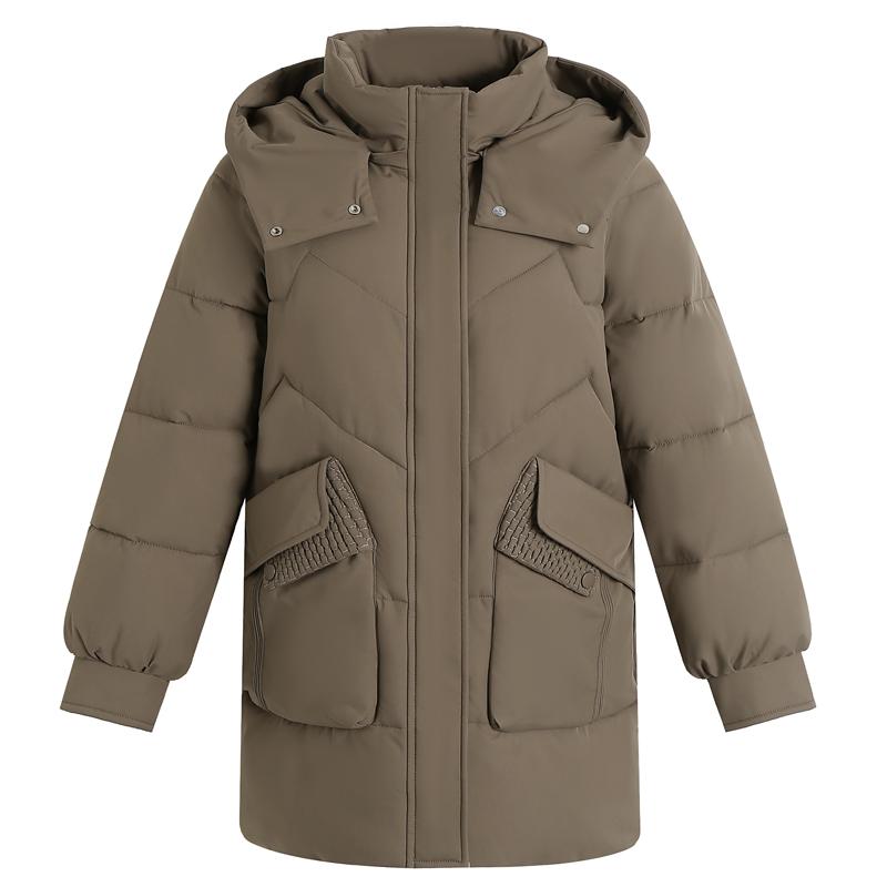 Dámské zimní kabáty středního věku s kapucí ve velkých velikostech svrchní oděvy volné elegantní dlouhé parky tlusté teplé dámské bundy