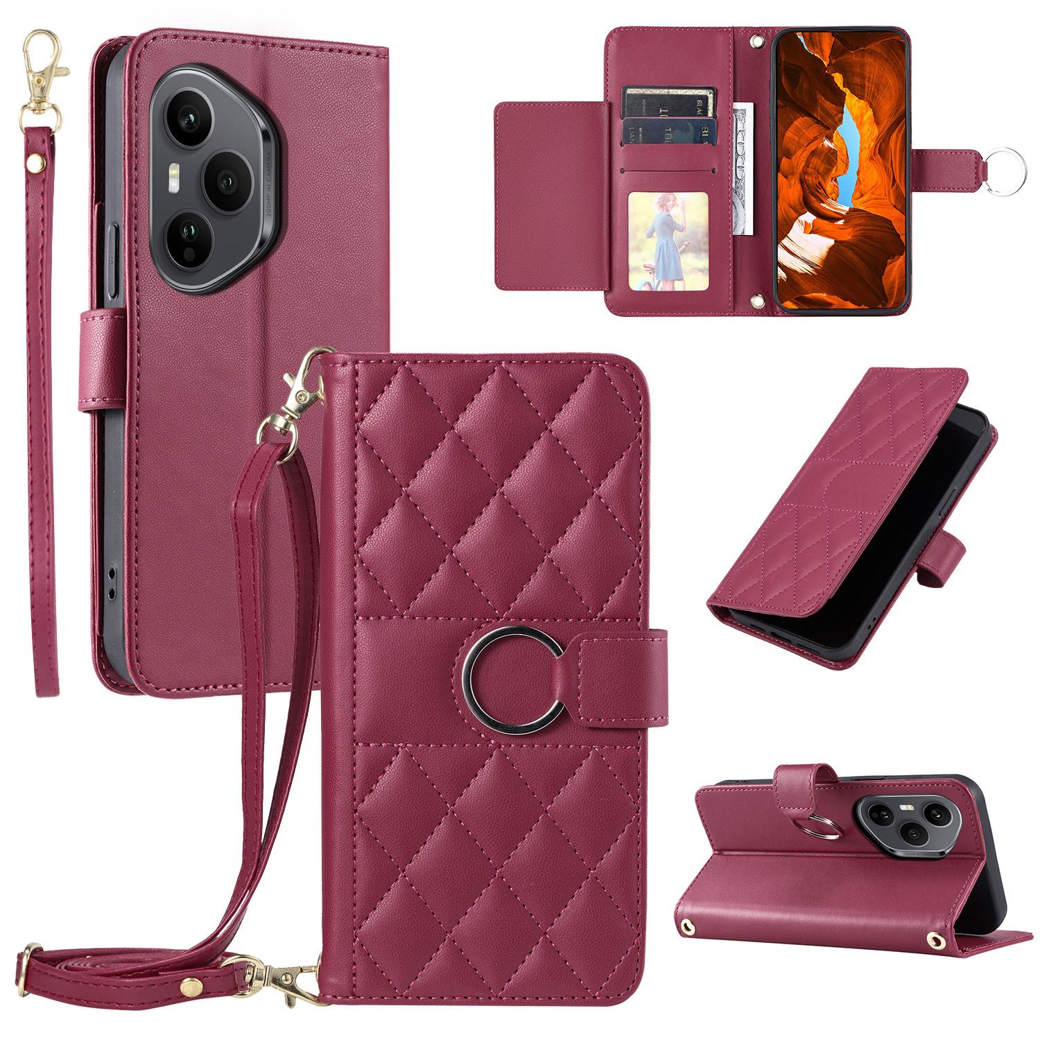 

Для Honor 400 Pro 5G (Глобальный) Чехол Кольцо Пряжка Кошелек Подставка Ромб Кроссбоди Кожаная Мобильная Накладка Red