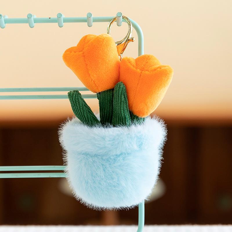 Simulation Healing Plants Tulip Flowers Plush Pendant Cake Keychain Push Gift Wedding Souvenir
