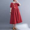 Summer Cotton and Linen Solid Color Pullover Dress for Women