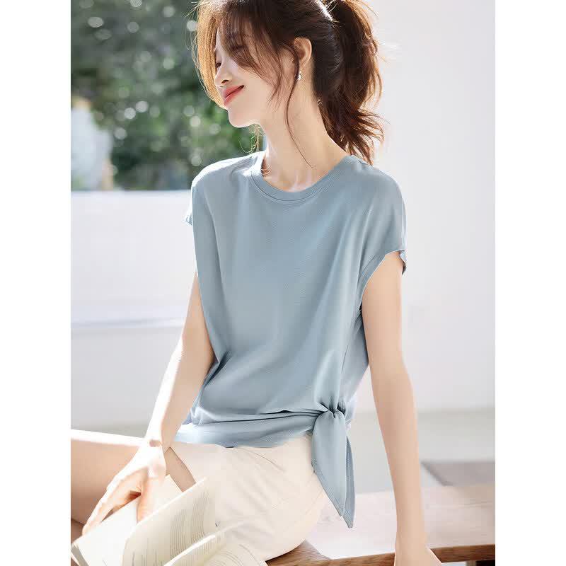 Mohan Yimei Women s Pleated Round Neck T-Shirt 2XL