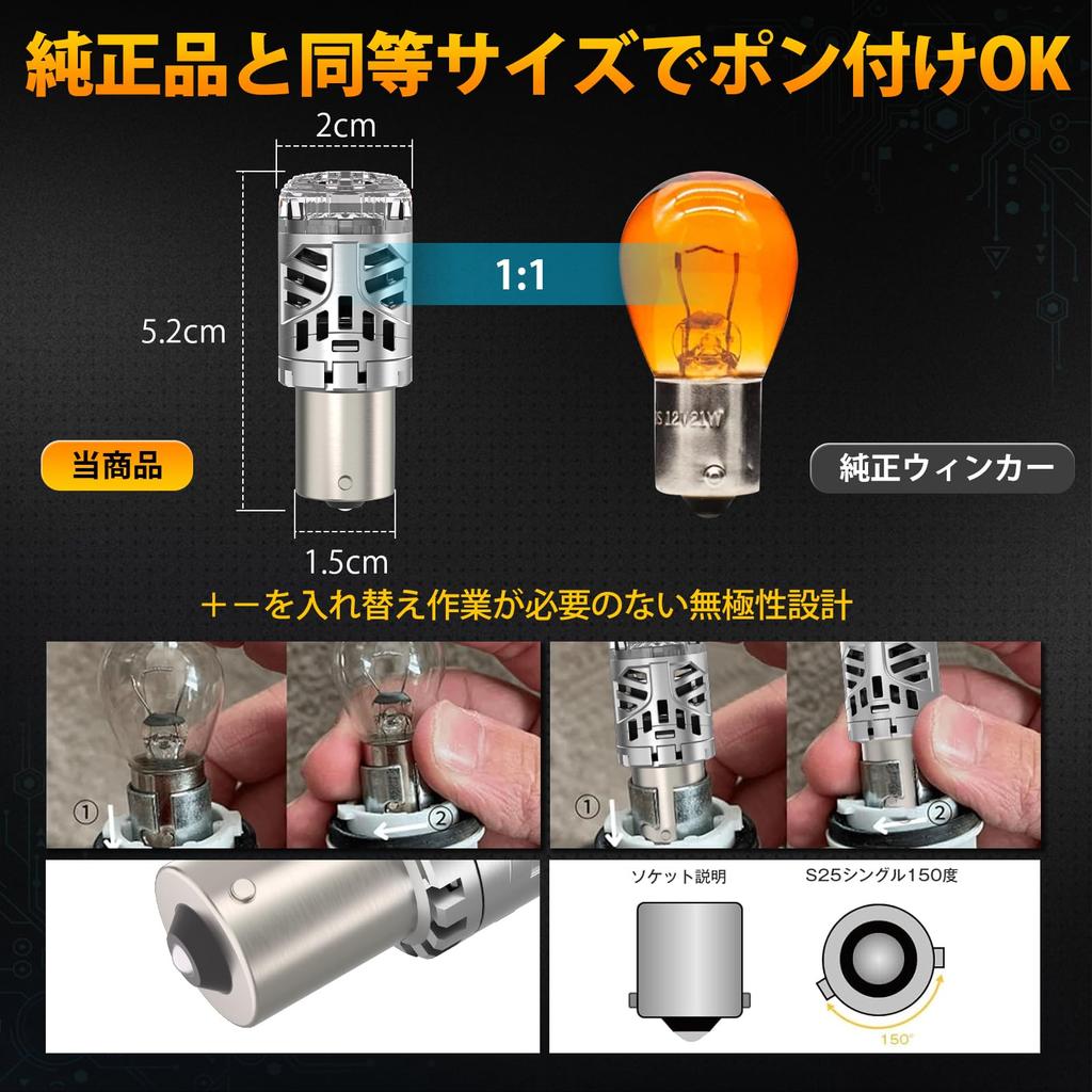 Perrace S25 High Flare Prevention Enhanced Version, 150° LED Blinker, Built-in Resistor, No After-Installation,