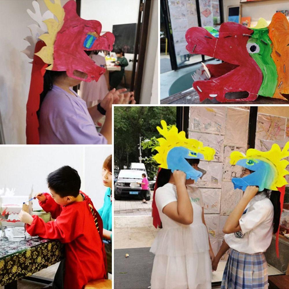 Paper Chinese Dragon Head Mask Traditional Children's Making Material Pack Festival Supplies