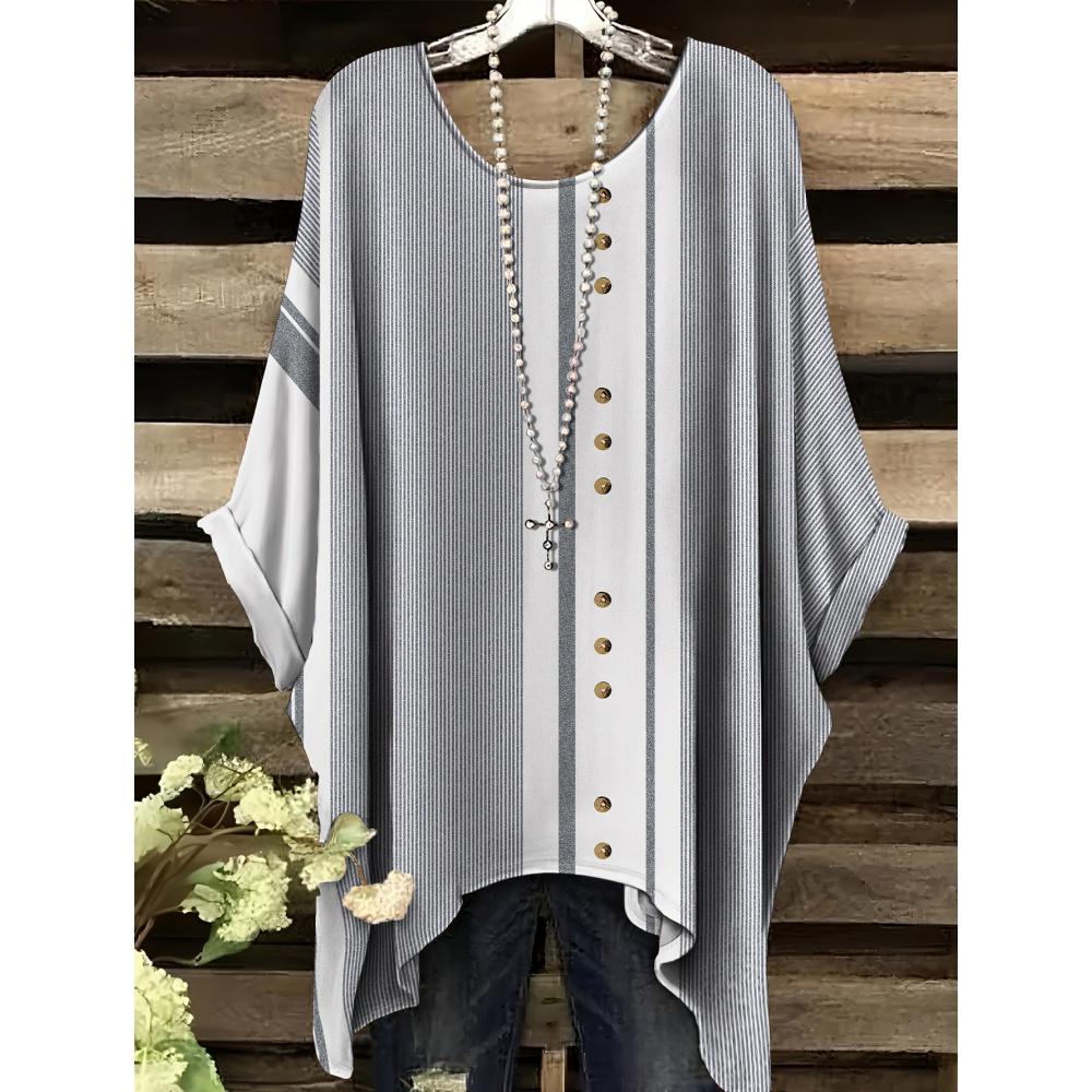 Letnie Proste Koszulki Graficzne z Nadrukiem w Paski Ubrania Moda Damska Vintage Koszulka z Krótkim Rękawem Street Fashion Damski Top