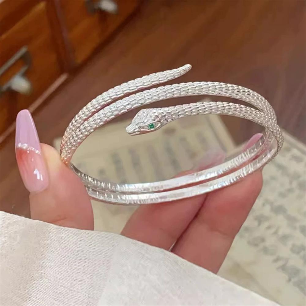

Cute Small Snake Three Layer Metal Bangle Animal Bracelets for Women Vintage Silver Color Opening Bangles Jewelry Birthday Gifts