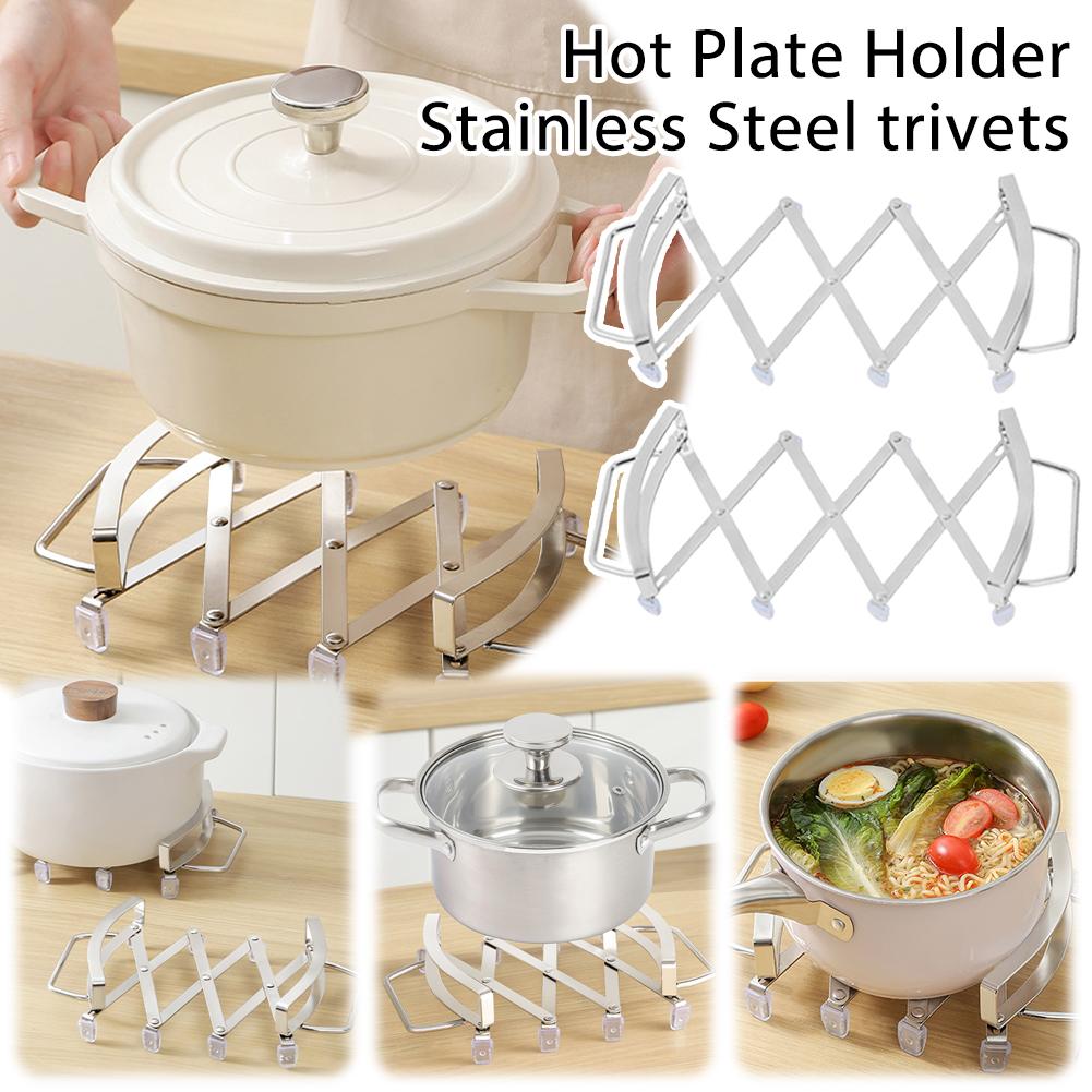 Hot Plate Holder Stainless Steel Expanding Pot Holder Resistant Mat Expanding Contracting Heat Easy Design Clean Trivet Non A8H0