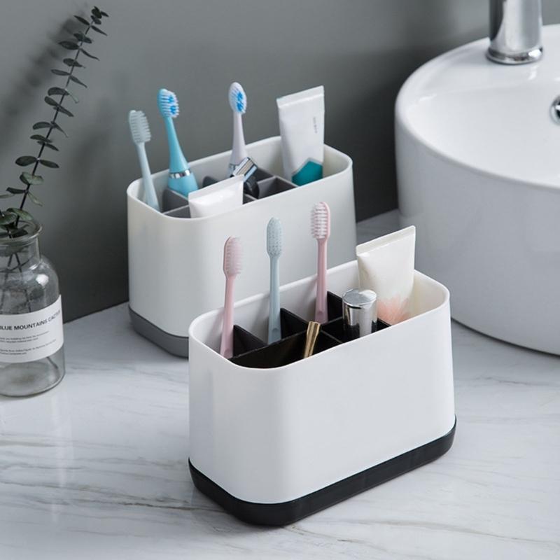 Multifunctional Bathroom Organizer For Toothbrush Toothpaste Razors Storage Removable Design Easy To Clean Durable Plastic Modern Style Space