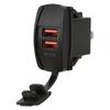 Black Universal Rocker Switch Style Dual USB Car Charger QC3.0 Fast Charge Socket with LED Backlight