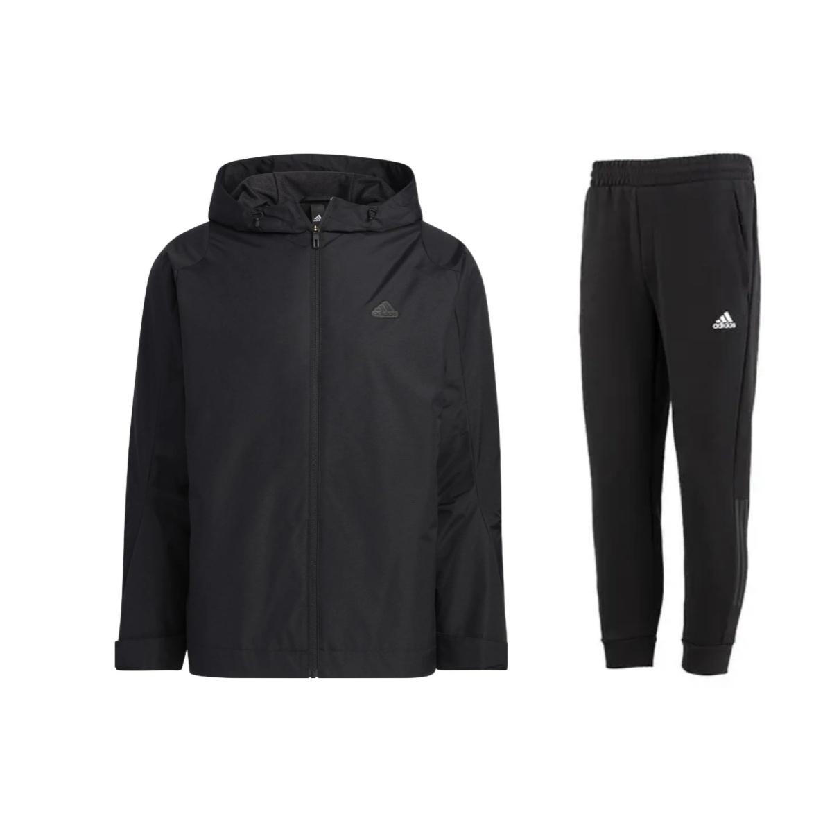 

Adidas Logo Zip-Up Hoodie And Cuffed Sweatpants Set Men Activewear Black HY5831+HN8984 S