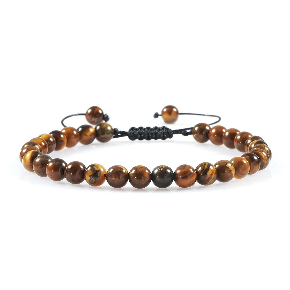 6mm Natural Stone Men Bracelets Charm Tiger Eye Black Beads Bracelet Braided Bangle Adjustable Charm Women Yoga Jewelry Pulseras