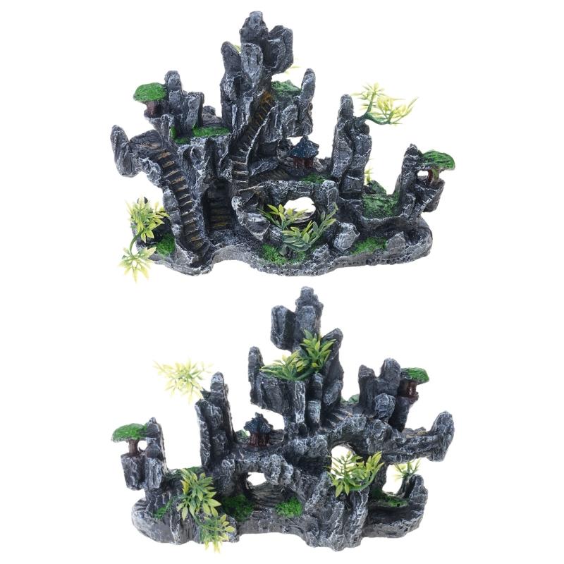Mountain View Rockery Aquariums Ornaments Enhances Fishtanks with Natural Hiding Cave and Life Like Scene Landscape Decors