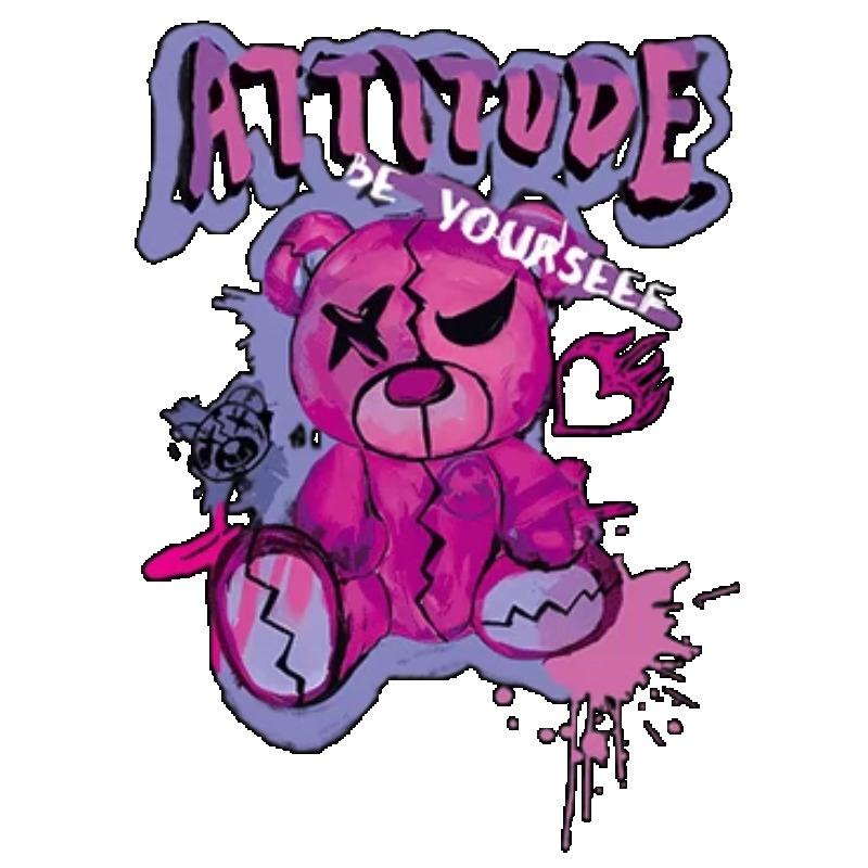 Oversized T Shirt Black Attitude Be Yourself Bear Graffiti Print Casual Streetwear Fashion Women Summer Top