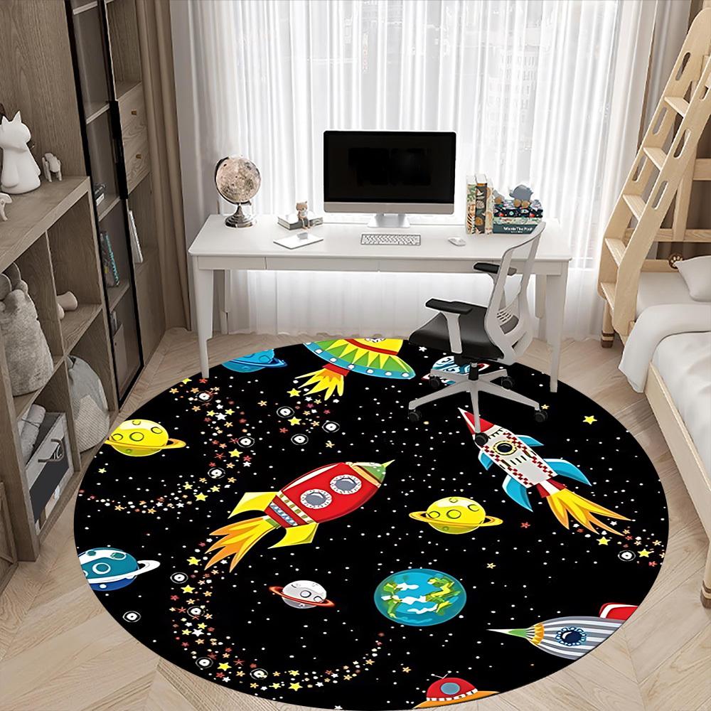 1pc Space Adventure Carpet for Office Non-Slip, Round Carpet, Soft & Comfortable, Carpet for Office, Lightweight Round Floor Mat