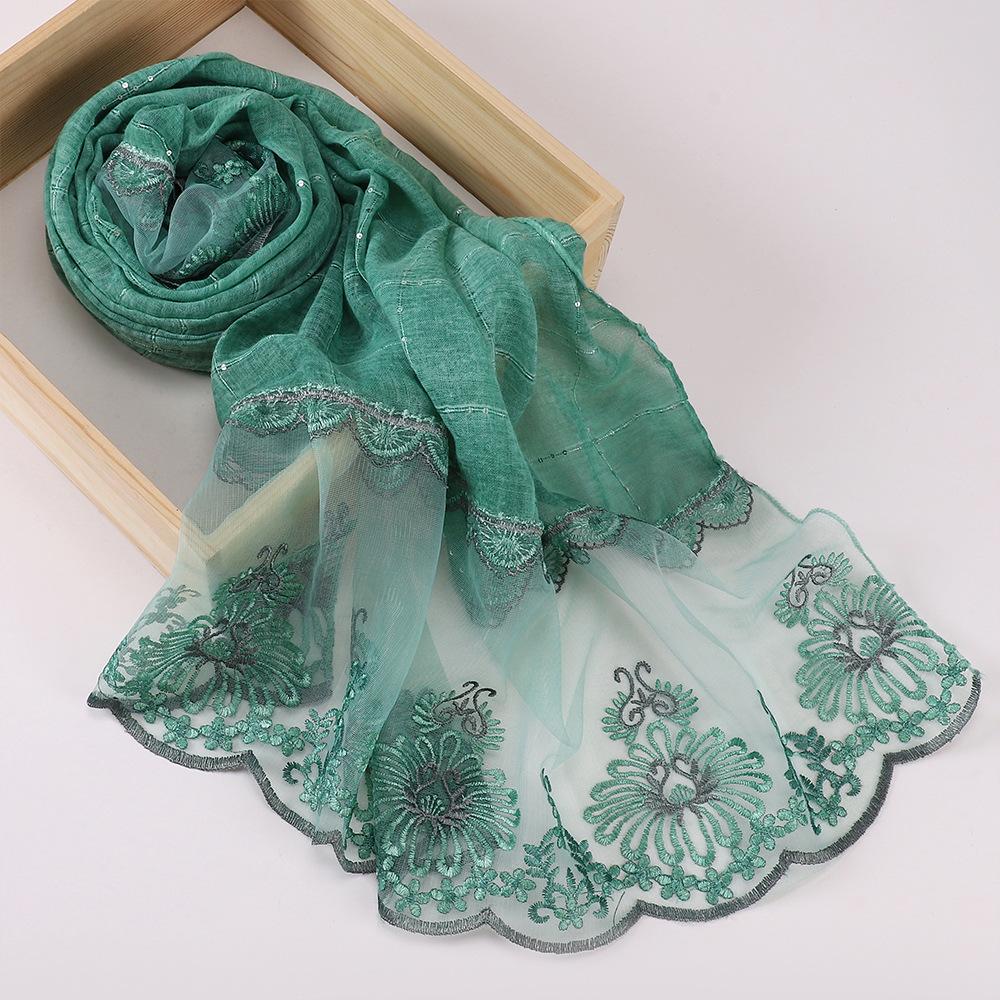 Neue Designer Spitze Schal Damen Luxus Hijabs Für Frau Bandana Schal Schleier Komfort Tragen Pailletten Stickerei Schals Wickel Hijabs