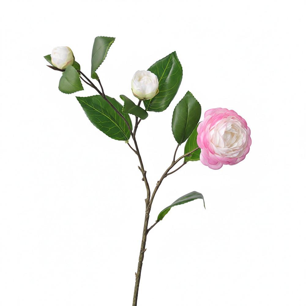 Multicolor Camellia Artificial Flower Silk Petal Photo Props Simulation Flower Green Leavees Floral Arrangement Wedding Supplies