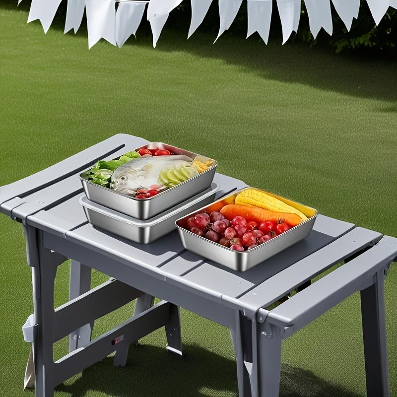 Set mit 5 Edelstahl-Lebensmittelbehältern mit transparenten Deckeln - Große quadratische Behälter, geeignet für Fleisch, Obst und Gemüse