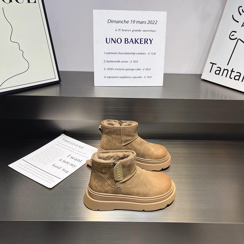 

Lamb wool leather polished thick-soled snow boots for women 2025 winter new versatile non-slip soft-soled warm cotton shoes for women 35 хаки