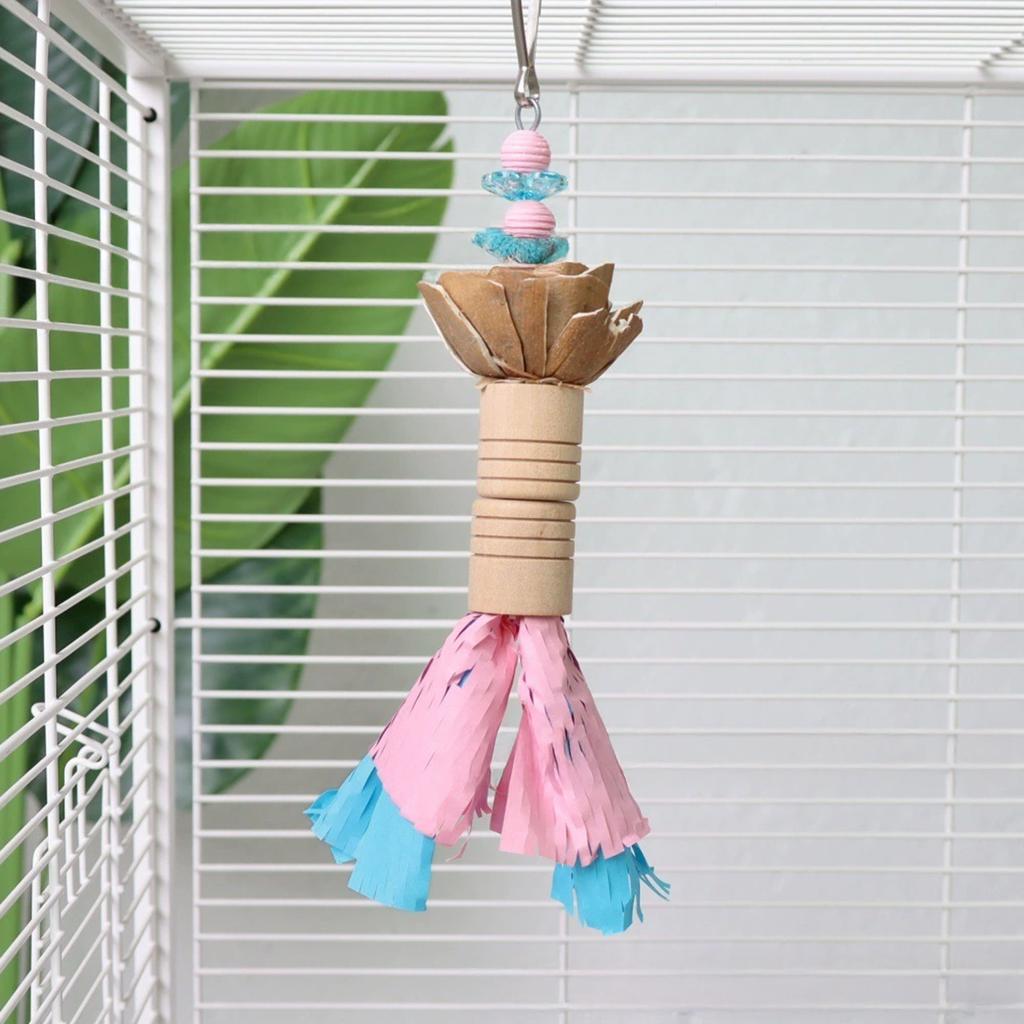 Parrot Chewing Toy Natural Pith Ball And Paper Rope Bite Resistant Bird Cage Enrichment For Small Medium Bird Cockatiel Lovebird