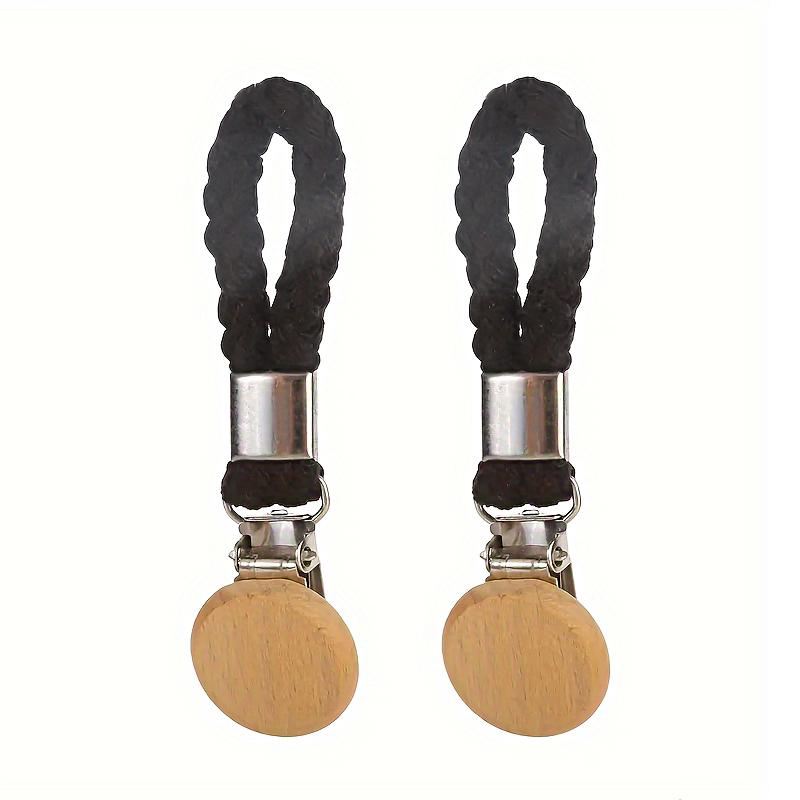 2PC Wood Durable Towel Clip Home Decoration Hook Bathroom Cotton Rope Multi-Function Hanger Rural Style 11.5x3cm