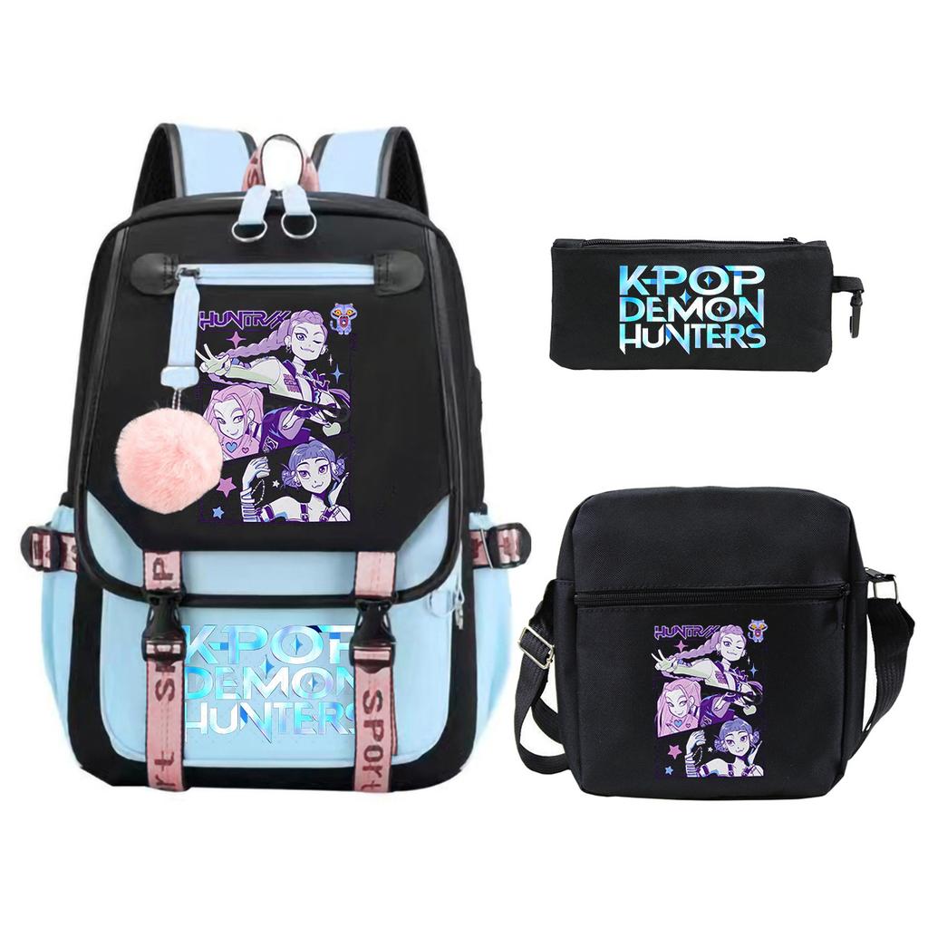Demon Hunters Peripheral Printing Children's Fashion Backpack Cross-border Large Capacity Primary and Secondary School Student Leisure School Bag Set