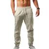 Men Solid Color Mid Rise Elastic Pockets Drawstring Long Pants Breathable Trousers