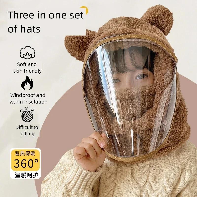 Winddichte Vollgesichtsmaske Hut für Erwachsene Herbst Winter Kopf Hals Abdeckung Ski Radfahren Mützen Kinder Niedliche Bärenohren Ohrenschützer Kappen Maske