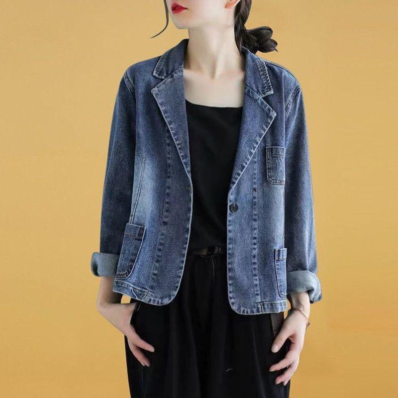 Women's Plus Size Stylish Denim Jacket - Versatile Casual Short Suit for Spring and Autumn